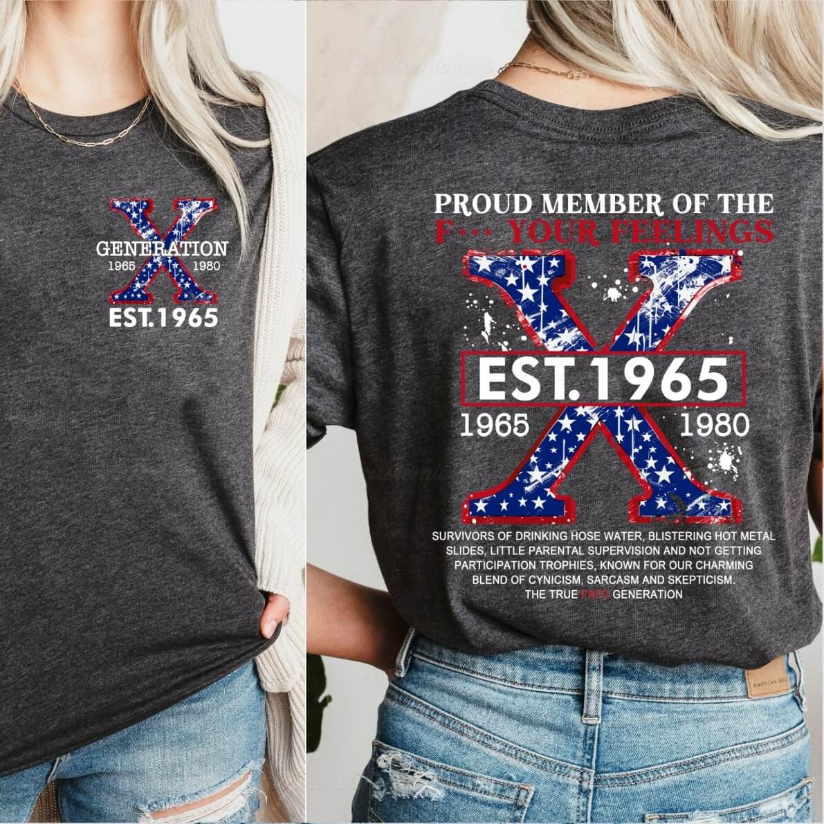 Custom Year Generation X American Flag T-shirt