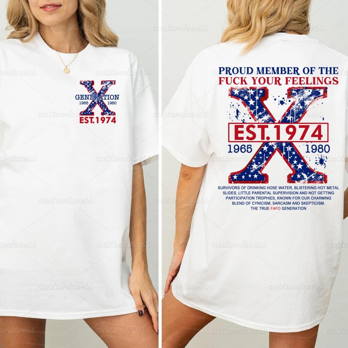 Custom Year Generation X American Flag T-shirt